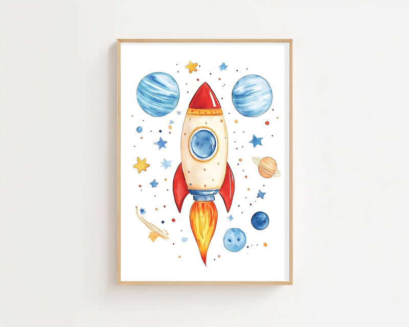 Rocket In Space Plakat - 21 x 29.7 cm (A4) - Nellastore