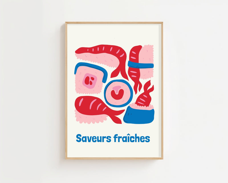 Saveurs Fraîches Sushi Plakat - 21 x 29.7 cm - Nellastore