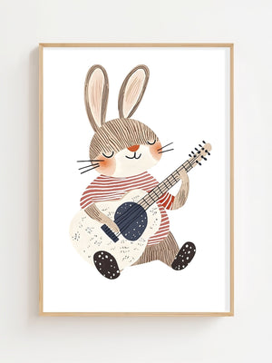 Sitting Bunny With Guitar Plakat - 21 x 29.7 cm (A4) - Nellastore