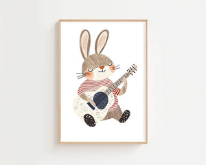 Sitting Bunny With Guitar Plakat - 21 x 29.7 cm (A4) - Nellastore