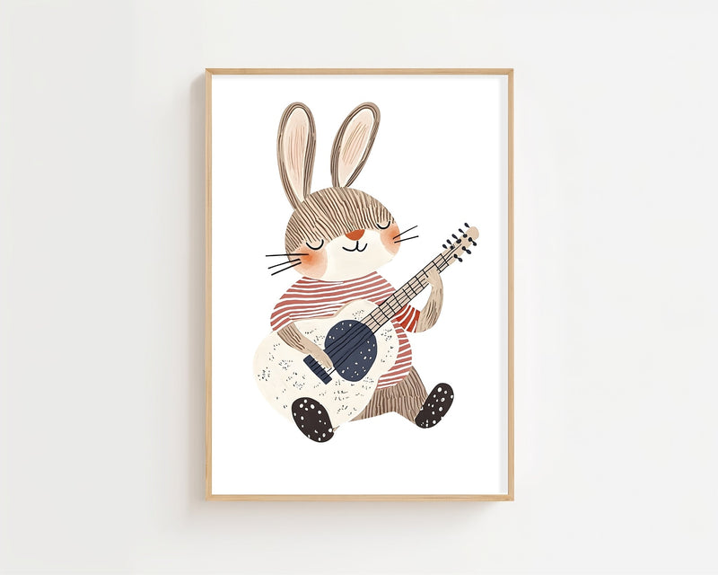 Sitting Bunny With Guitar Plakat - 21 x 29.7 cm (A4) - Nellastore