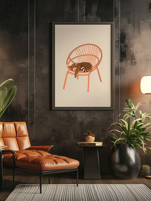 Sleeping Cat Rattan Chair Plakat - 21 x 29.7 cm - Nellastore