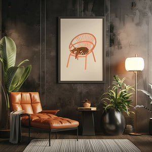 Sleeping Cat Rattan Chair Plakat - 21 x 29.7 cm - Nellastore
