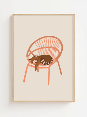 Sleeping Cat Rattan Chair Plakat - 21 x 29.7 cm - Nellastore