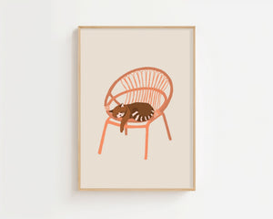 Sleeping Cat Rattan Chair Plakat - 21 x 29.7 cm - Nellastore