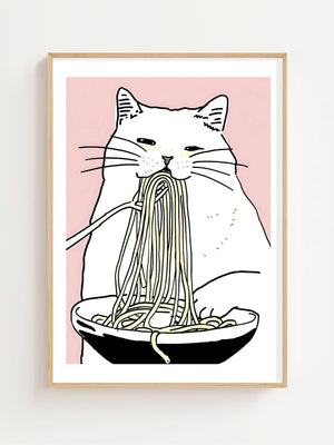 Spaghetti Cat Plakat - 21 x 29.7 cm (A4) - Nellastore