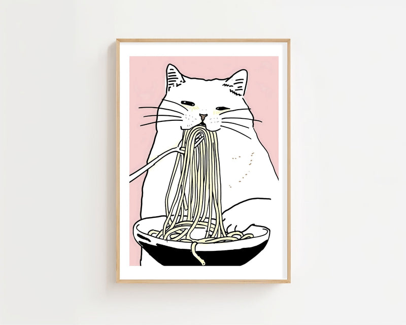 Spaghetti Cat Plakat - 21 x 29.7 cm (A4) - Nellastore