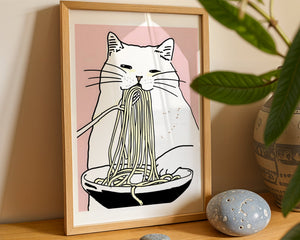Spaghetti Cat Plakat - 21 x 29.7 cm (A4) - Nellastore