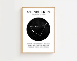 Stenbukken Stjernetegn Plakat - 21 x 29.7 cm - Nellastore