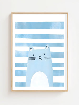 Striped Blue Cat Plakat - 21 x 29.7 cm (A4) - Nellastore