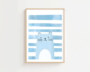 Striped Blue Cat Plakat - 21 x 29.7 cm (A4) - Nellastore