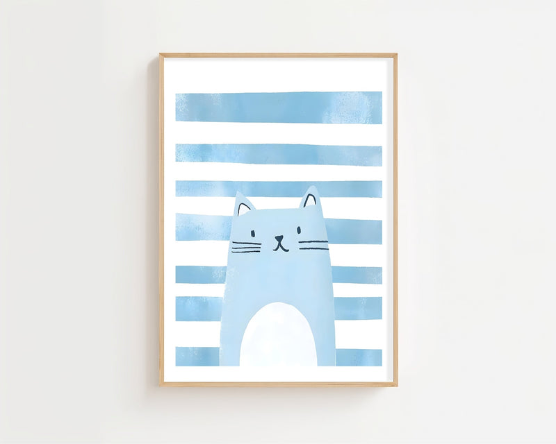 Striped Blue Cat Plakat - 21 x 29.7 cm (A4) - Nellastore