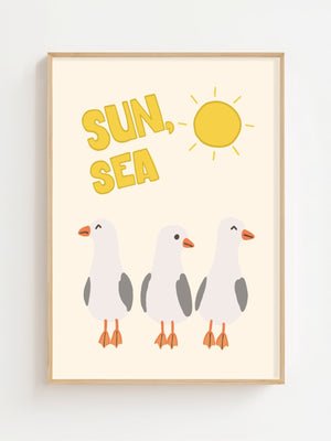 Sun Sea Seagulls Plakat - 21 x 29.7 cm - Nellastore
