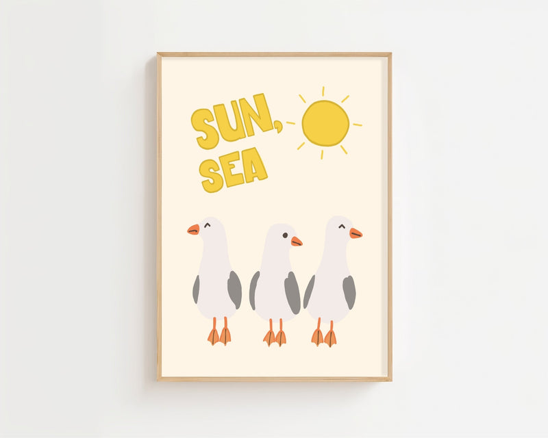 Sun Sea Seagulls Plakat - 21 x 29.7 cm - Nellastore