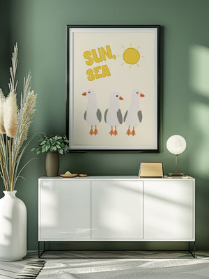 Sun Sea Seagulls Plakat - 21 x 29.7 cm - Nellastore