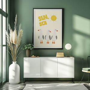 Sun Sea Seagulls Plakat - 21 x 29.7 cm - Nellastore