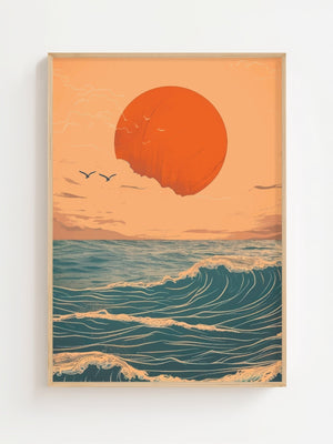 Sunset Over Ocean Waves Plakat - 21 x 29.7 cm (A4) - Nellastore
