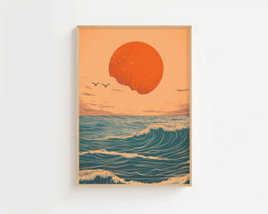 Sunset Over Ocean Waves Plakat - 21 x 29.7 cm (A4) - Nellastore