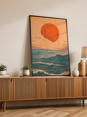 Sunset Over Ocean Waves Plakat - 21 x 29.7 cm (A4) - Nellastore