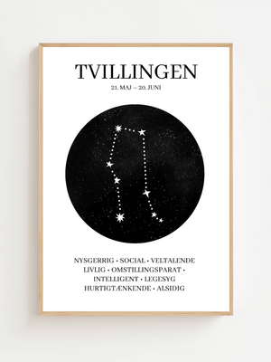 Tvillingerne Stjernetegn Plakat - 21 x 29.7 cm (A4) - Nellastore