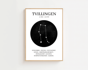 Tvillingerne Stjernetegn Plakat - 21 x 29.7 cm (A4) - Nellastore