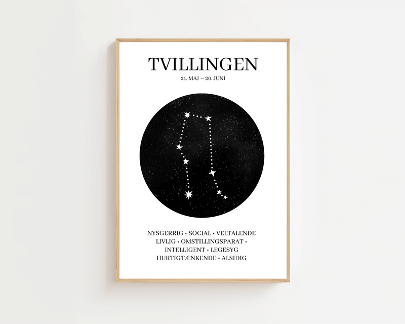Tvillingerne Stjernetegn Plakat - 21 x 29.7 cm (A4) - Nellastore