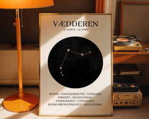 Vædderen Stjernetegn Plakat - 21 x 29.7 cm - Nellastore
