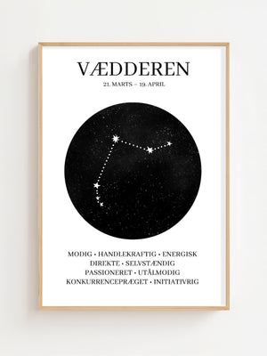Vædderen Stjernetegn Plakat - 21 x 29.7 cm - Nellastore
