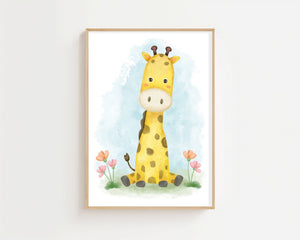 Watercolor Giraffe Friend Plakat - 21 x 29.7 cm (A4) - Nellastore