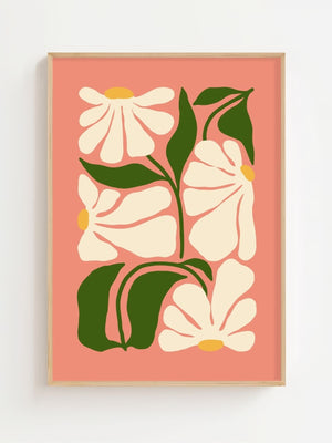 White Flowers Salmon Plakat - 21 x 29.7 cm - Nellastore