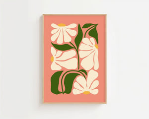 White Flowers Salmon Plakat - 21 x 29.7 cm - Nellastore