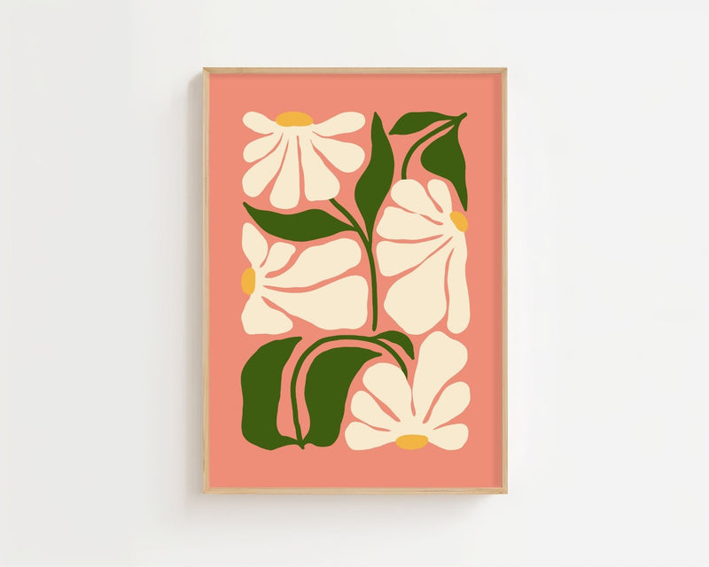White Flowers Salmon Plakat - 21 x 29.7 cm - Nellastore