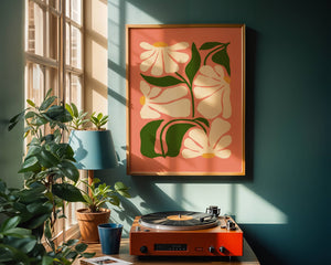 White Flowers Salmon Plakat - 21 x 29.7 cm - Nellastore