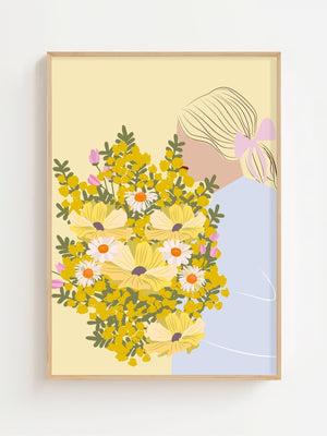 Yellow Flower Girl Plakat - 21 x 29.7 cm - Nellastore
